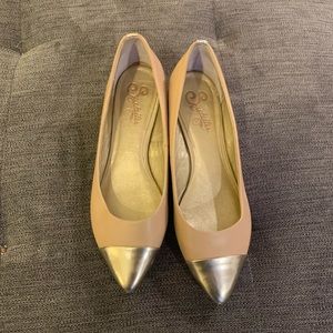 Seychelles tan silver pointed toe ballet flats